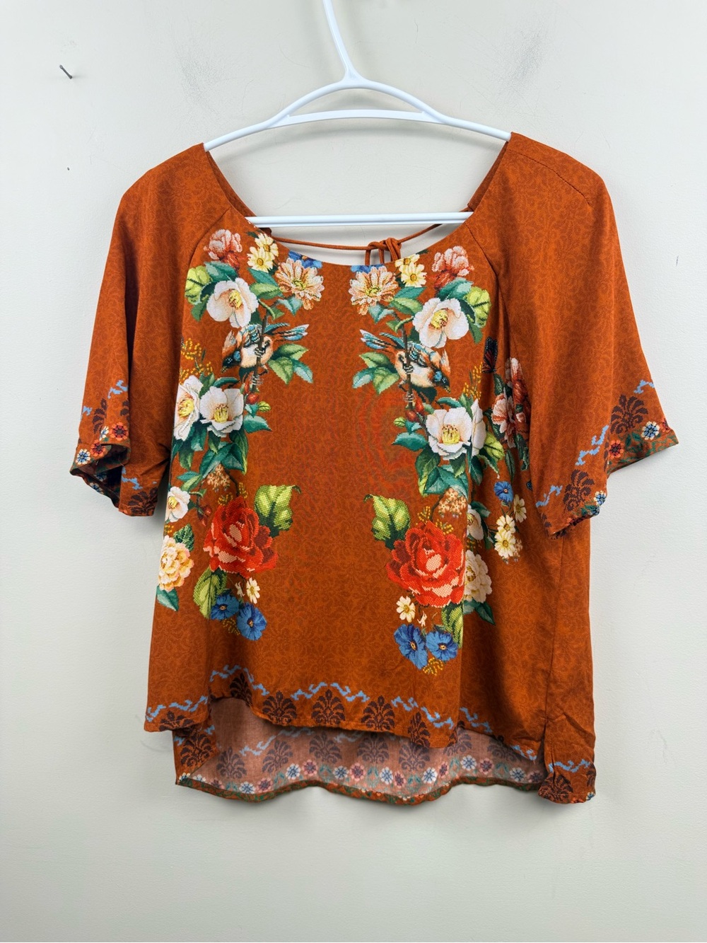 Farm Rio viscose Rust Floral Short-Sleeve Women’s Top small